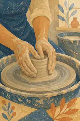 Potter Hands Shaping Clay in Soft Light