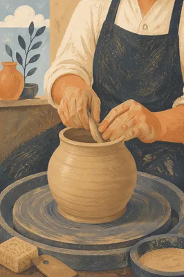 Potter Hands Shaping Clay Vessel
