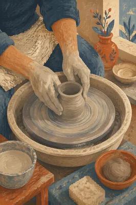 Potter Hands Shaping Clay in Studio