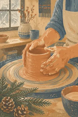 Potter Hands Shaping Clay with Evergreen Hope