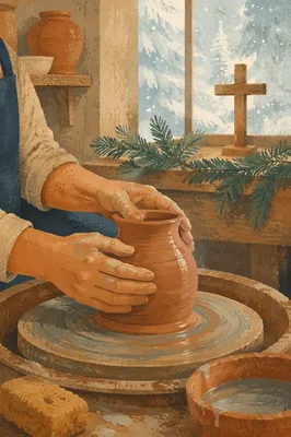 Potter Hands Shaping Clay in Winter Light