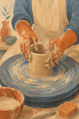 Potter Hands Shaping Clay on Wheel