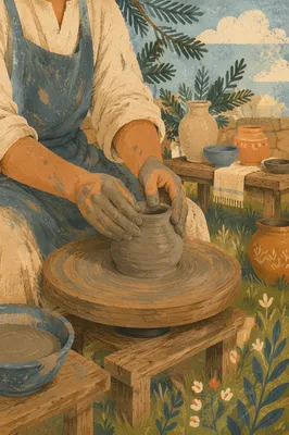 Potter Hands Shaping Clay with Evergreen Renewal