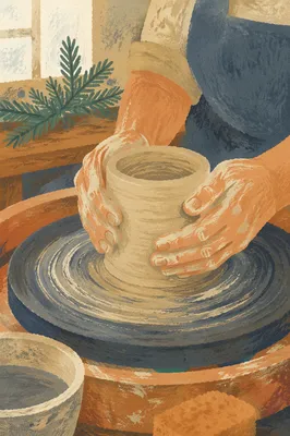 Potter Hands Shaping Clay with Evergreen Hope
