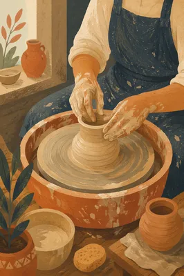 Potter Hands Shaping Clay in Quiet Studio