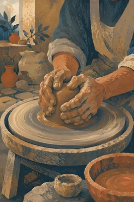 Potter Hands Shaping Clay in Humble Workshop