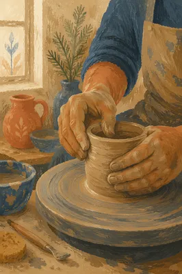 Potter Hands Shaping Clay with Evergreen Hope