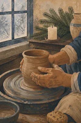 Potter Hands Shaping Clay in Winter Workshop