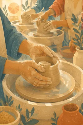 Potter Hands Shaping Clay in Warm Studio