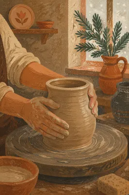 Potter Hands Shaping Clay with Evergreen Hope