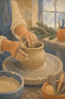 Potter Hands Shaping Clay with Evergreen Hope
