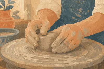 Potter Hands Shaping Clay in Warm Light
