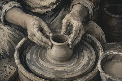 Potter Hands Shaping Clay Vessel