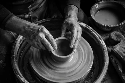 Potter Hands Shaping Clay Bowl