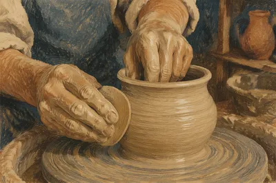Potter Hands Shaping Clay Vessel