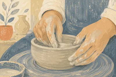 Potter Hands Shaping Clay Vessel