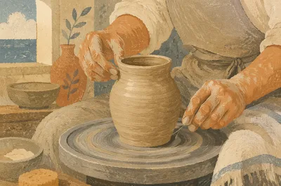 Potter Hands Shaping Clay Vessel