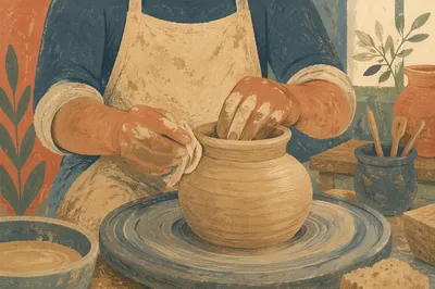 Potter Hands Shaping Clay Vessel