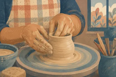 Potter Hands Shaping Clay Vessel