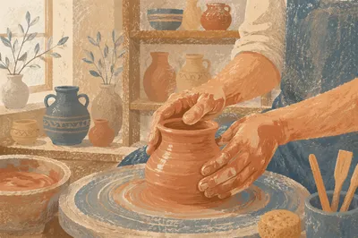 Potter Hands Shaping Clay Vessel