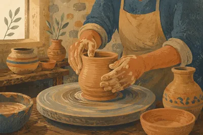 Potter Hands Shaping Clay Vessel