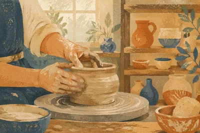 Potter Hands Shaping Clay in Morning Light