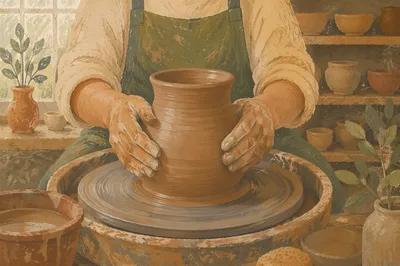 Potter Hands Shaping Clay Vessel