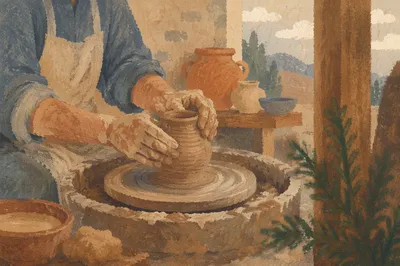 Potter Hands Shaping Clay in Workshop