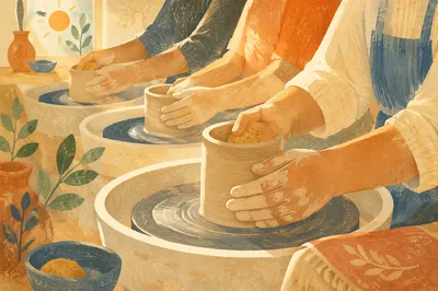 Potter Hands Shaping Clay in Warm Light