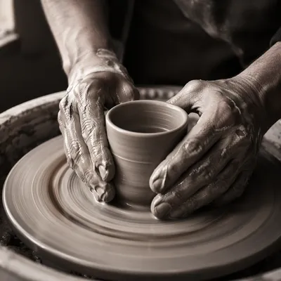 Potter Hands Shaping Clay Vessel
