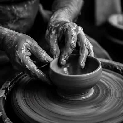 Potter Hands Shaping Clay Bowl