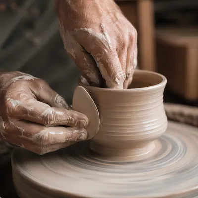 Potter Hands Shaping Clay Vessel