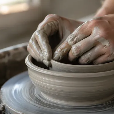 Potter Hands Shaping Clay Vessel