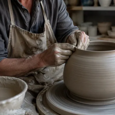 Potter Hands Shaping Clay Vessel
