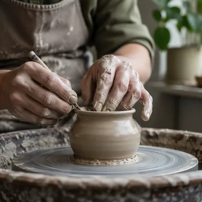 Potter Hands Shaping Clay Vessel