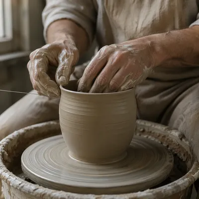 Potter Hands Shaping Clay Vessel
