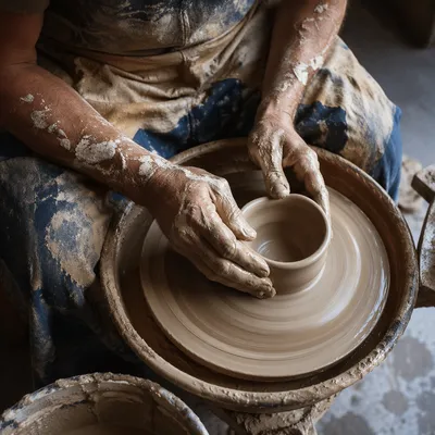 Potter Hands Shaping Clay Bowl