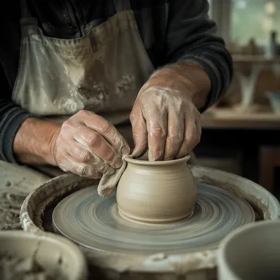 Potter Hands Shaping Clay Vessel