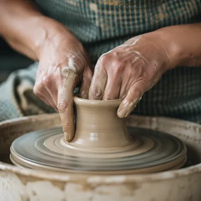 Potter Hands Shaping Clay Vessel