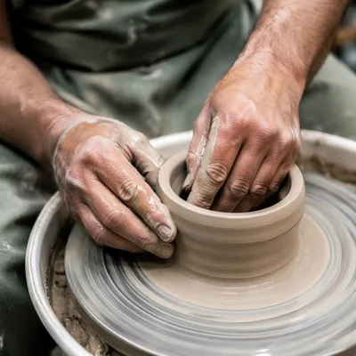 Potter Hands Shaping Wet Clay Vessel