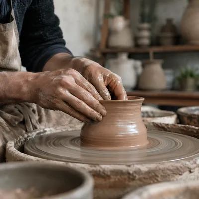 Potter Hands Shaping Clay Vessel