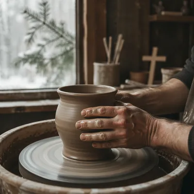 Potter Hands Shaping Clay in Quiet Studio