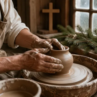 Potter Hands Shaping Clay in Faith