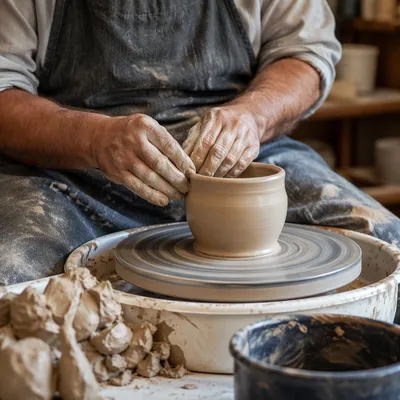 Potter Hands Shaping Clay Vessel