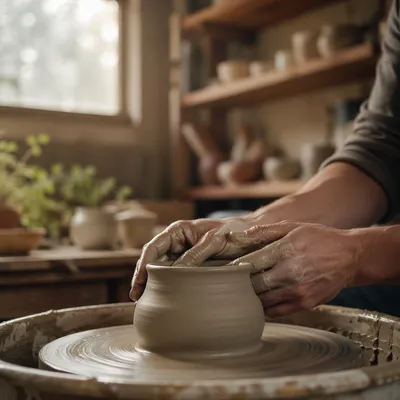 Potter Hands Shaping Clay Vessel