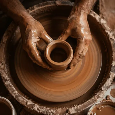Potter Hands Shaping Clay on Wheel