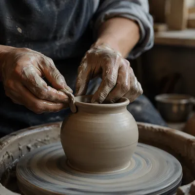 Potter Hands Shaping Clay Vessel