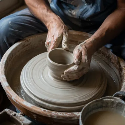 Potter Hands Shaping Clay in Soft Light