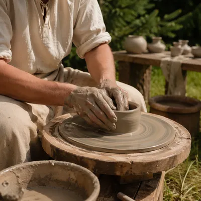 Potter Hands Shaping Clay With Evergreen Renewal