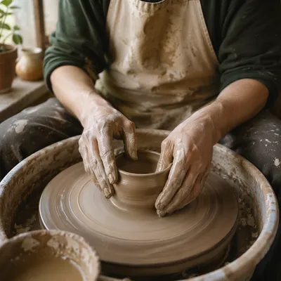 Potter Hands Shaping Clay in Quiet Studio